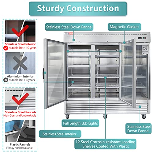 West Lake WKR-82BG Glass Door Merchandiser Refrigerator 3 Door 33-40°F