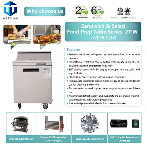 West Lake WKSR-27B Salad Prep Table Refrigerator 1 Door 33-40°F