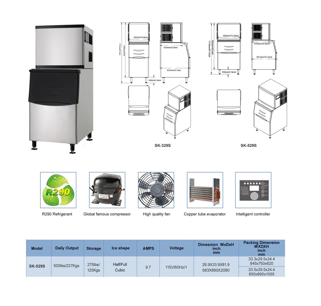 West Lake SK-529P Modular Ice Machine Head Cubic Ice 500 lb/day Low-Profile