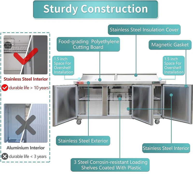 West Lake WKSR-72B Salad Prep Table Refrigerator 3 Door 33-40°F