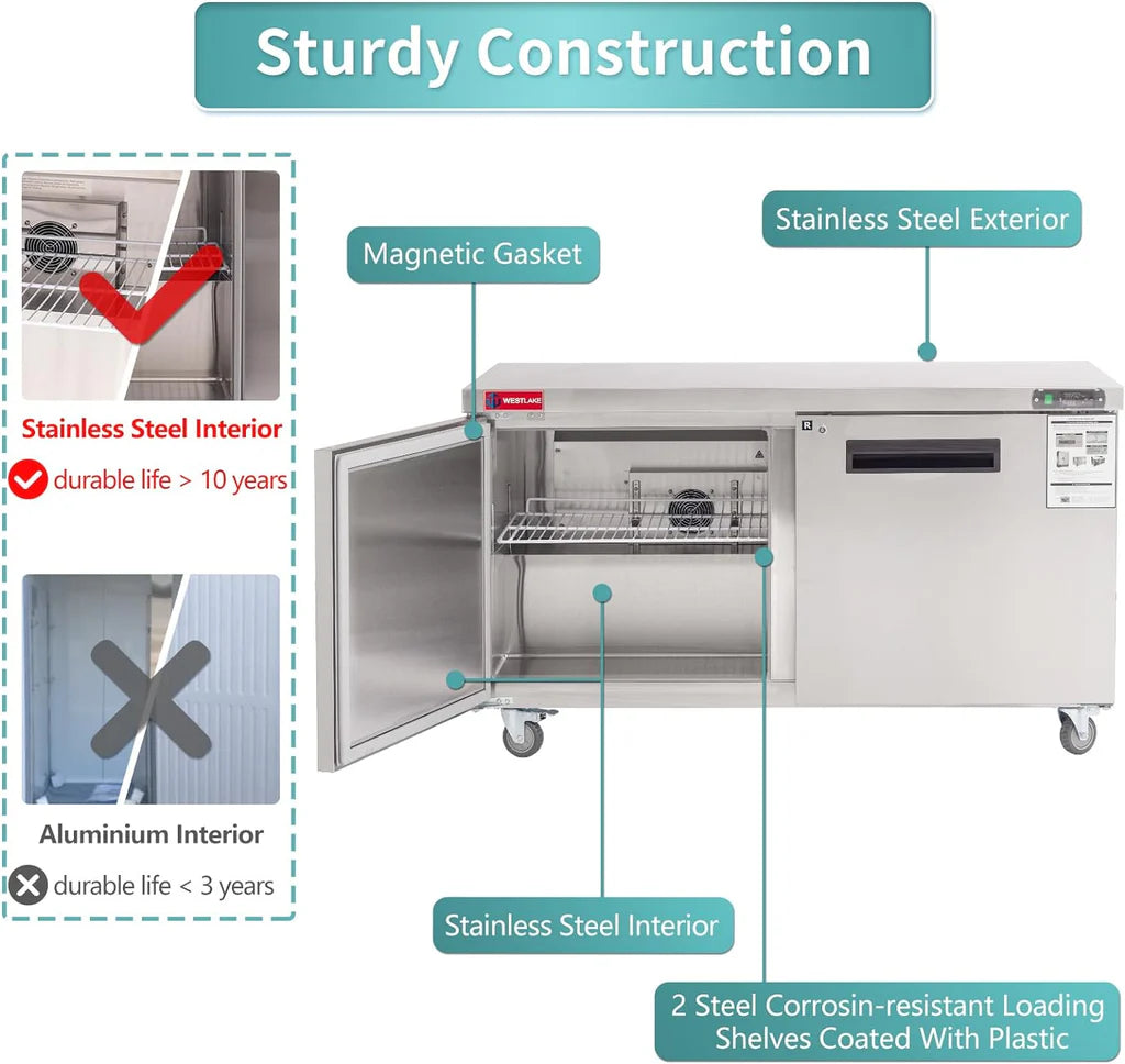 West Lake WKTR-60B Undercounter Refrigerator 2 Door 33-40°F