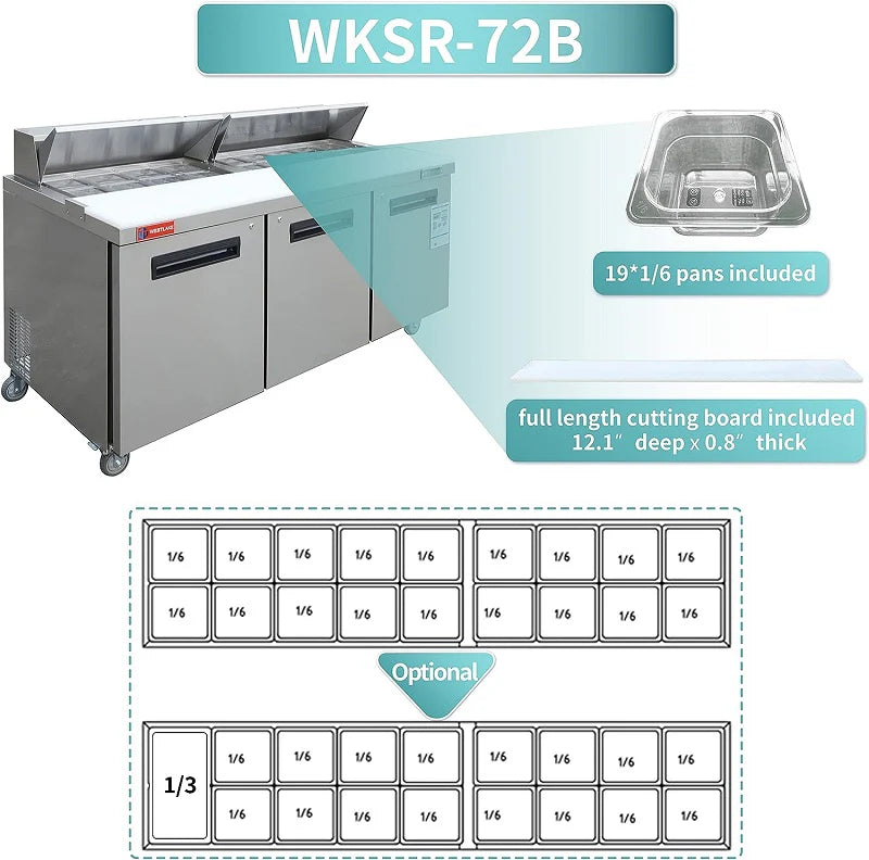 West Lake WKSR-72B Salad Prep Table Refrigerator 3 Door 33-40°F