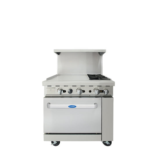 Atosa AGR-2B24GL Gas Range 36 Inch 2 Burners With 24 Inch Left Griddle And 26.5 Inch Oven