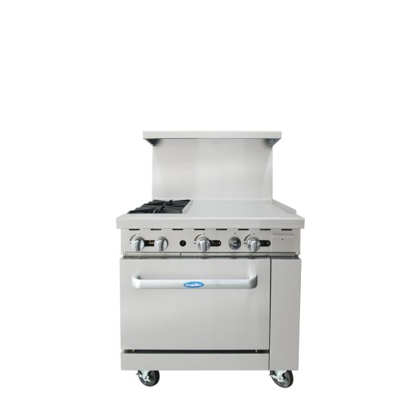 Atosa AGR-2B24GR Gas Range 36 Inch 2 Burners With 24 Inch Right Griddle And 26.5 Inch Oven