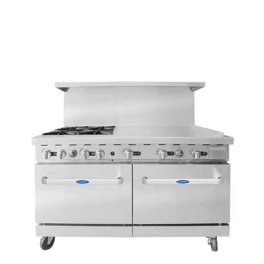 Atosa AGR-4B36GR Gas Range 60 Inch 4 Burners With 36 Inch Right Griddle And Two 26.5 Inch Ovens