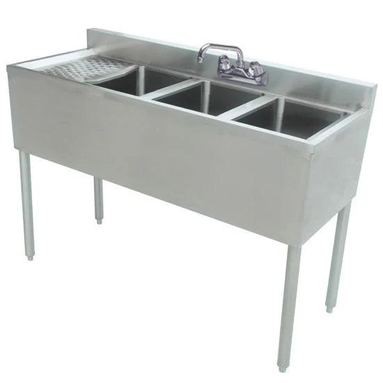 Prepline BAR-3C-L Stainless Steel Three-Compartment Bar Sink with Left Drainboard