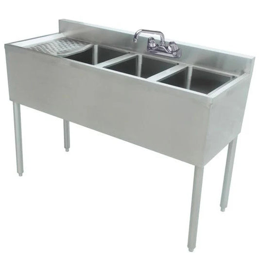 Prepline BAR-3C-L Stainless Steel Three-Compartment Bar Sink with Left Drainboard
