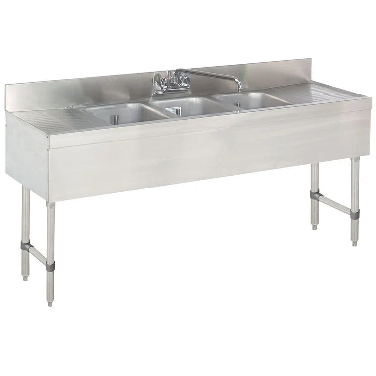 Prepline BAR-3C-LR Stainless Steel Three-Compartment Bar Sink with Left and Right Drainboards