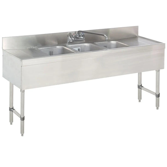 Prepline BAR-3C-LR Stainless Steel Three-Compartment Bar Sink with Left and Right Drainboards