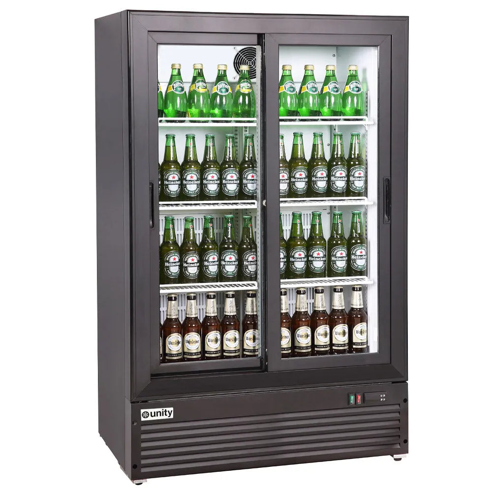 UNITY BLU-36SB 36-Inch 2 Glass Sliding Door Narrow Low Profile Merchandiser Refrigerator 33°F to 41°F