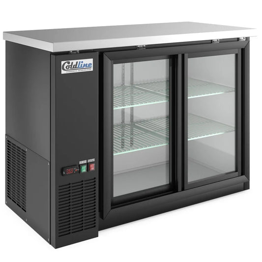 COLDLINE CBB-48G-SL 13 Cu.Ft Black Sliding Glass Door Back Bar Cooler 33°F-40°F