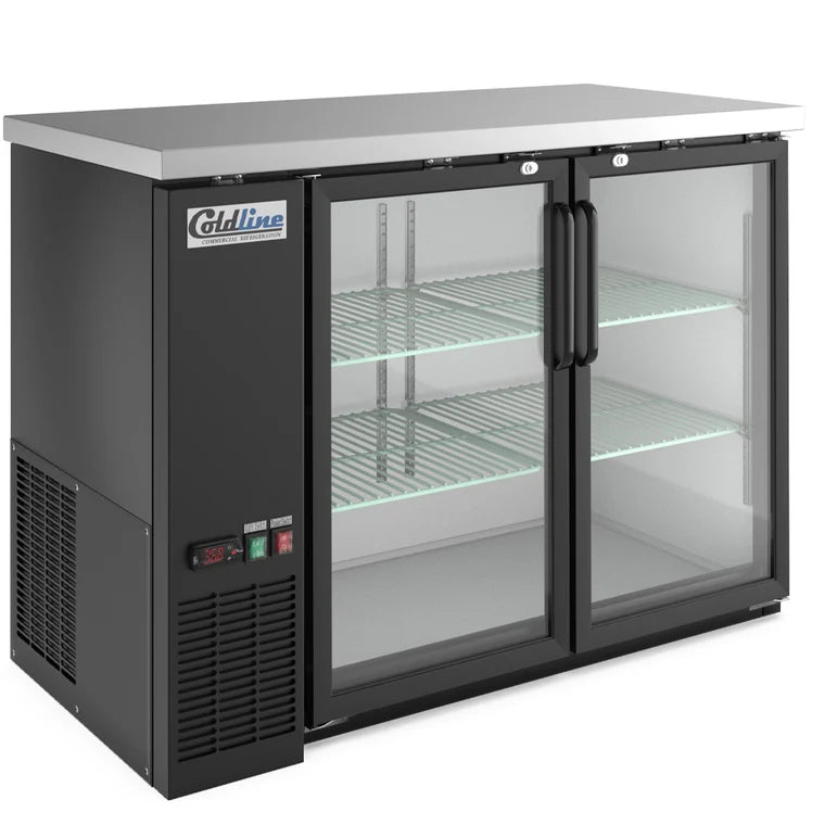 COLDLINE CBB-48G 13.4 Cu.Ft Black Glass Door Back Bar Cooler 33°F-38°F
