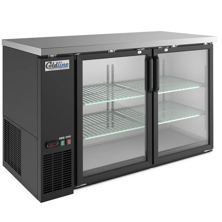 Coldline CBB-60G-T 60-Inch 2-Door Glass Swing Door Back Bar Cooler, 33°F to 41°F
