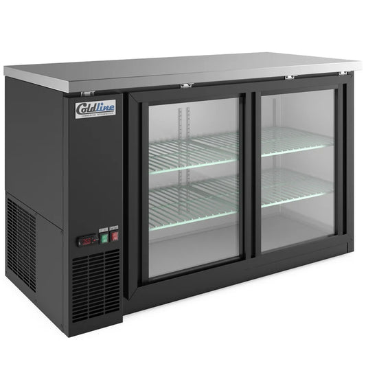 Coldline CBB-60G 60 Inch 17.3 Cu. Ft. 2-Section Glass Door Back Bar Cooler, 33°F to 41°F, 115V