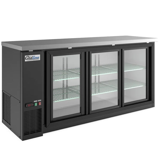 COLDLINE CBB-72G-SL 21.6 Cu.Ft Black Sliding Glass Door Back Bar Refrigerator 33°F-40°F