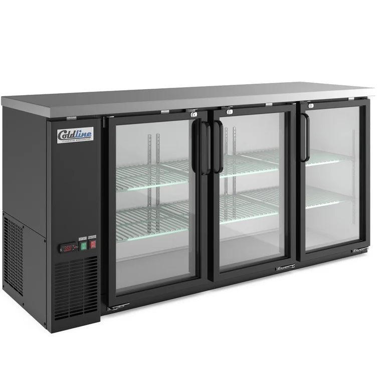 COLDLINE CBB-72G 21.6 Cu.Ft Black Glass Door Back Bar Refrigerator 33°F-40°F