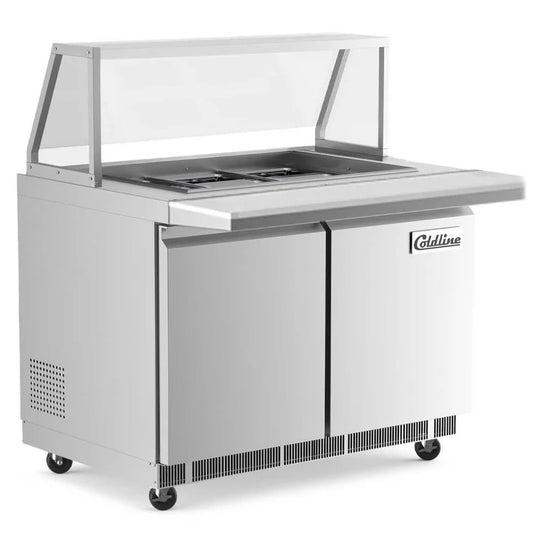 COLDLINE CBT-48-CSG 14 Cu. Ft. 2-Section Refrigerated Sandwich / Salad Prep Table 33-41°F