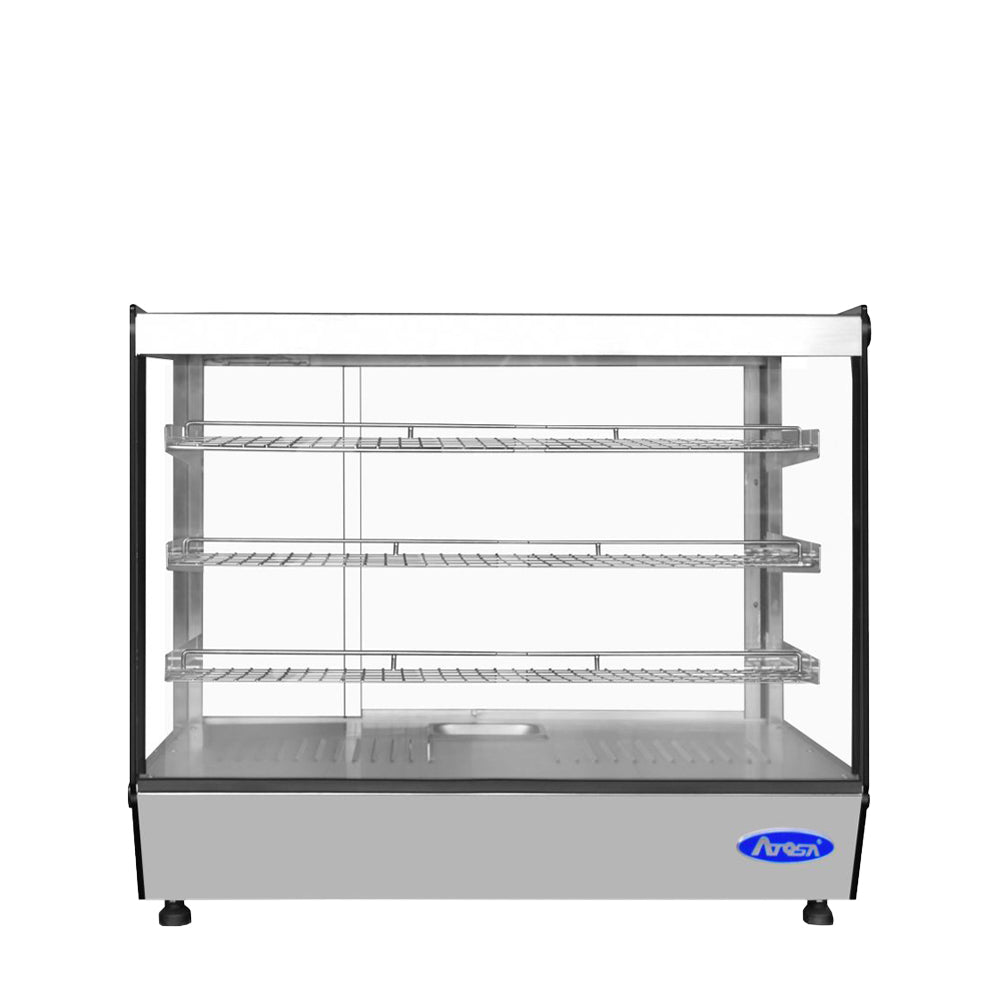Atosa CHDS-53 Heated Display Case Square 5.3 Cu Ft 3 Shelves Sliding Rear Doors