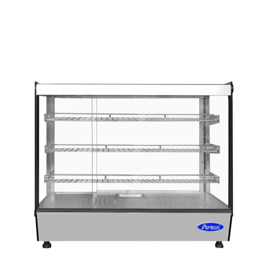 Atosa CHDS-53 Heated Display Case Square 5.3 Cu Ft 3 Shelves Sliding Rear Doors