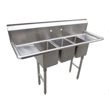 Serv-Ware CS3CWP2012212 Three-Compartment Sink 20" x 12" Bowls with 12" Drainboard
