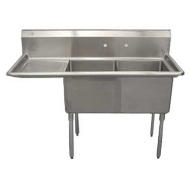 Serv-Ware D2CWP1818L-18 Two-Compartment Sink 18" x 18" Bowls Left 18" Drainboard