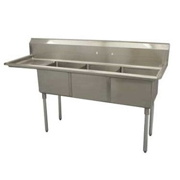 Serv-Ware D3CWP1620L-18 Three-Compartment Sink 16" x 20" Bowls Left 18" Drainboard