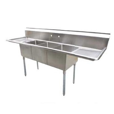 Serv-Ware D3CWP18182-18 Three-Compartment Sink 18" x 18" Bowls with 18" Drainboard