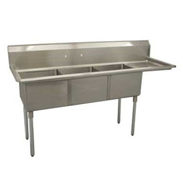 Serv-Ware D3CWP1818R-18 Three-Compartment Sink 18" x 18" Bowls Right 18" Drainboard