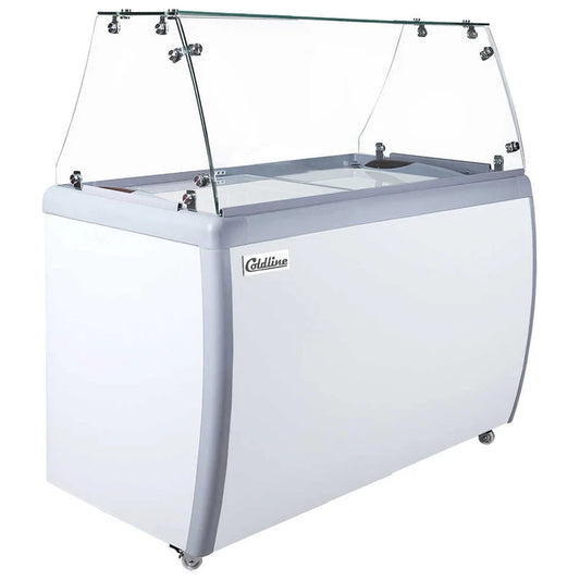 Coldline DP-360-FSG 49.6 Inch 8-Tub Ice Cream Dipping Cabinet Display Freezer with Sneeze Guard, -15°F to 8°F