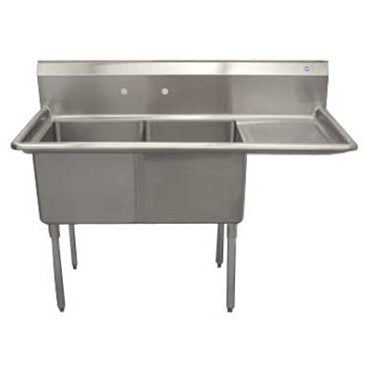 Serv-Ware E2CWP2424R-24 Two-Compartment Underbar Sink 24" x 24" Bowls Right 24" Drainboard