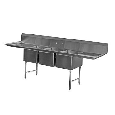 Serv-Ware E3CWP1824 Three-Compartment Underbar Sink 18" x 24" Bowls