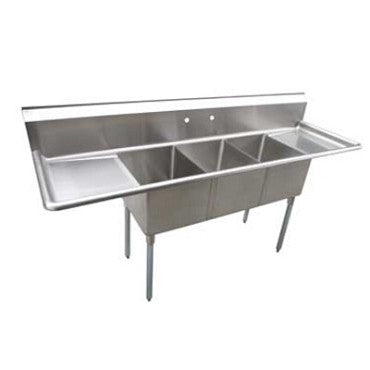 Serv-Ware E3CWP18242-24 Three-Compartment Underbar Sink 18" x 24" Bowls with 24" Drainboard