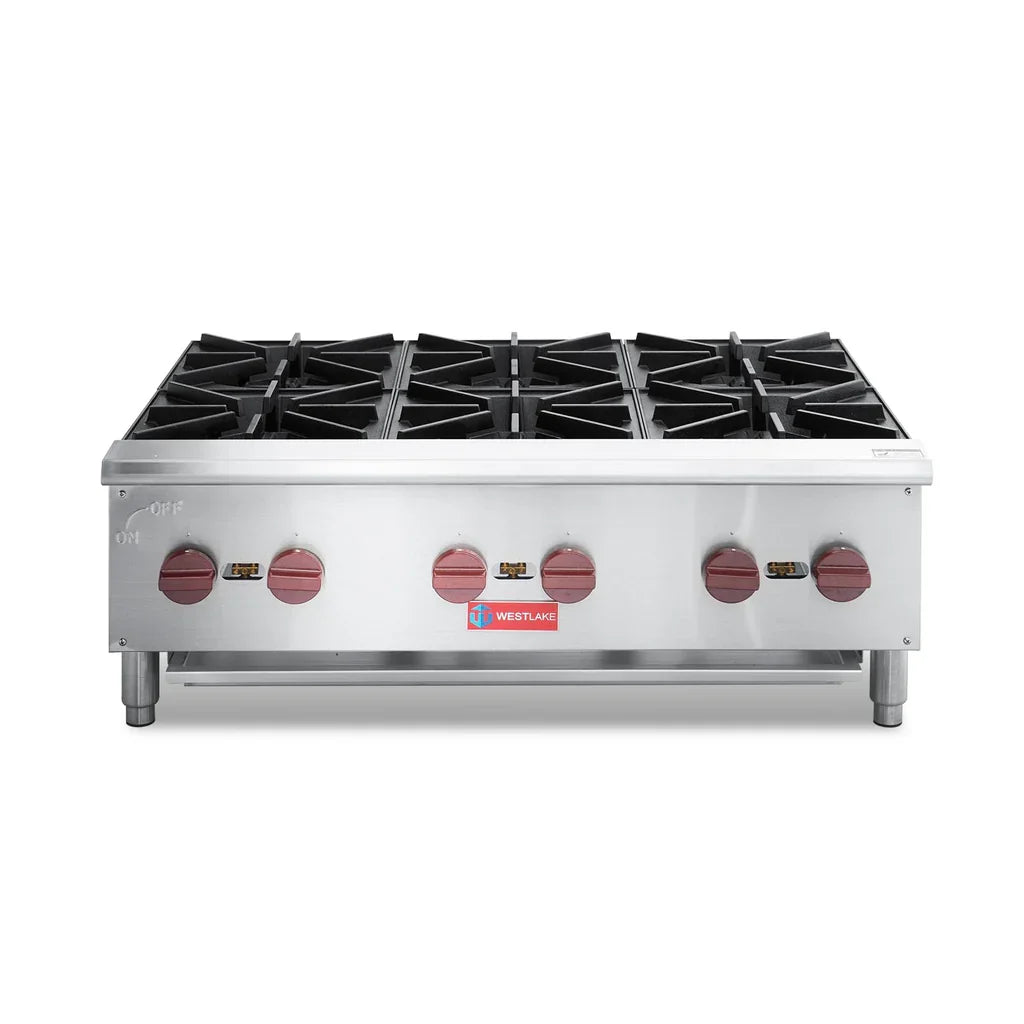 WESTLAKE EHP-6S 36"  6-Burner Countertop Gas Hot Plate Range 150,000 BTU Stainless Steel