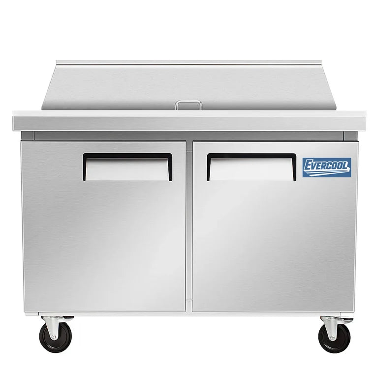Evercooll EMP48 48 Inch 13.5 Cu. Ft. 2-Section Mega Top Refrigerated Sandwich Prep Table 33°F to 40°F 110V
