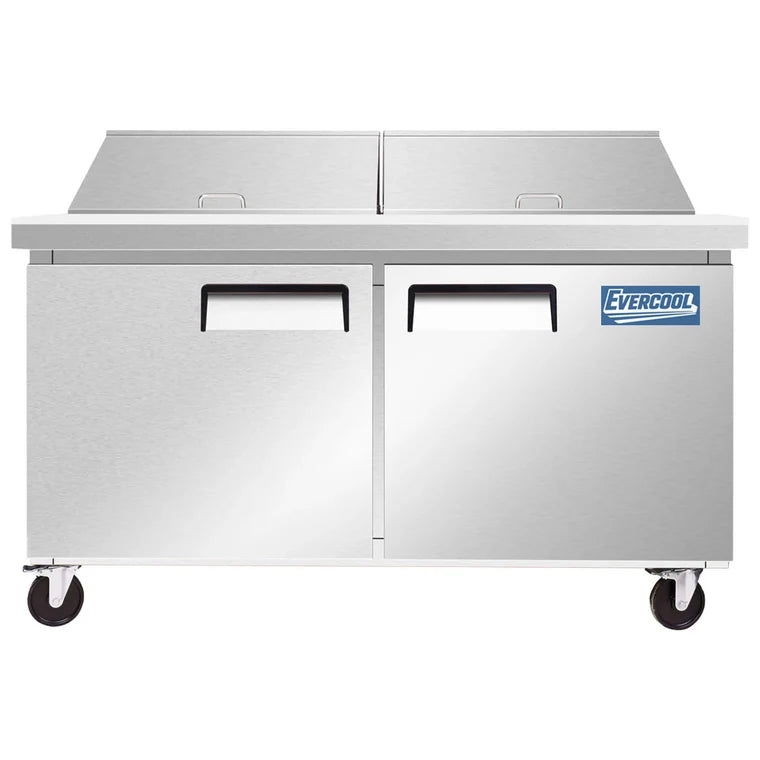 Evercooll EMP60 60 Inch 16 Cu. Ft. 2-Section Mega Top Refrigerated Sandwich Prep Table 33°F to 40°F 110V