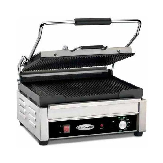 Serv‑Ware EPG‑100GG Panini / Sandwich Grill, 13″ W × 9‑1/20″ D Grilling Surface, Grooved Top & Bottom Plates