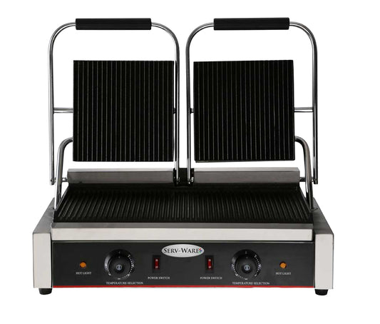 Serv‑Ware EPG‑200GG Panini / Sandwich Grill, Double Electric Plates, Grooved Top & Bottom