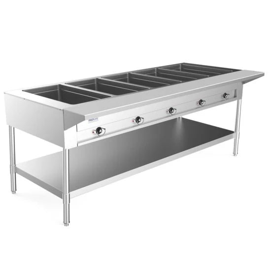 Prepline EST74-5O Five Pan Open Well Gas Hot Food Steam Table with Undershelf