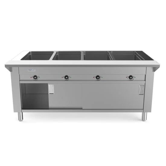 Prepline ESTC60-4S-110 Four Pan Sealed Well Electric Hot Food Steam Table with Enclosed Base and Sliding Doors