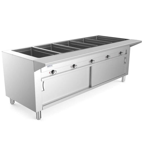Prepline ESTC74-5O Five Pan Open Well Electric Hot Food Steam Table with Undershelf