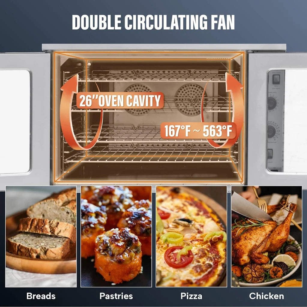 WESTLAKE GCO511S Full-Size Double Deck Gas Convection Oven 120,000 BTU 167°F to 563°F