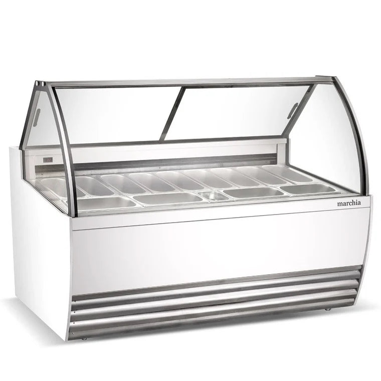 Marchia GIC-13-ST 70 Inch 13-Pan Flat Glass Gelato / Ice Cream Dipping Cabinet Display Freezer, -7.6°F to 5°F