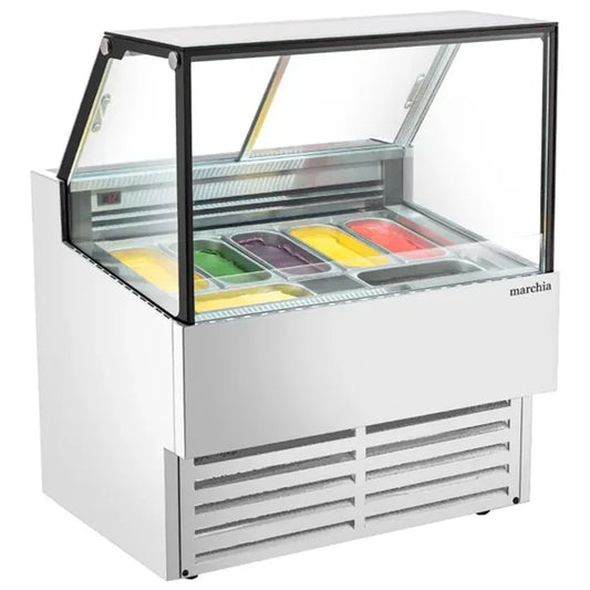 Marchia GIC-7-ST 41.4 Inch 7-Pan Flat Glass Gelato / Ice Cream Dipping Cabinet Display Freezer, -7.6°F to 5°F