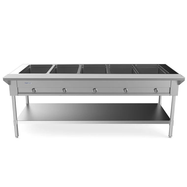 Prepline GST74-5O 74-Inch 5-Pan Gas Hot Food Steam Table with Undershelf