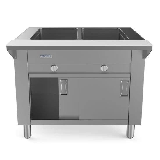 Prepline GSTC30-2S Two Pan Sealed Well Gas Hot Food Steam Table with Enclosed Base and Sliding Doors