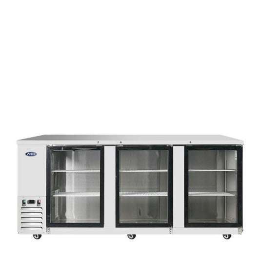Atosa MBB90GGR Glass Door Back Bar Cooler 90 Inch 3 Door Stainless Steel