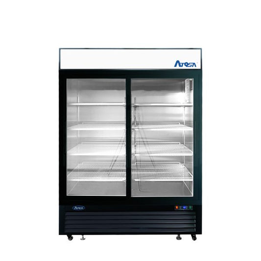 Atosa MCF8727GR Reach-In Sliding Glass Door Refrigerator 44.85 Cu Ft Black Cabinet 2 Doors