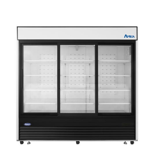 Atosa MCF8729GR Reach-In Sliding Glass Door Refrigerator Black Cabinet 3 Doors