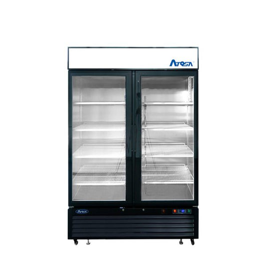 Atosa MCF8733GR Reach-In Glass Door Refrigerator 28.5 Cu Ft Black Cabinet 2 Doors