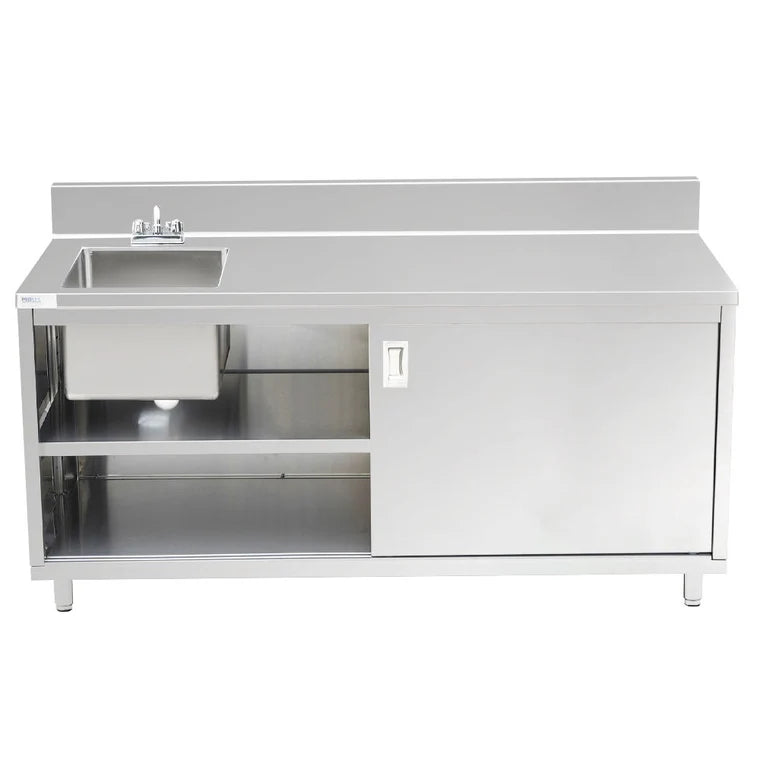 Prepline PCST-2472 24 x 72 Inches Stainless Steel Enclosed Base Work Table with Sink